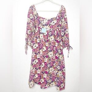 Hayden Dress Women's 1X Midi Boho Romantic Floral Pink Short Sleeve Event NWT